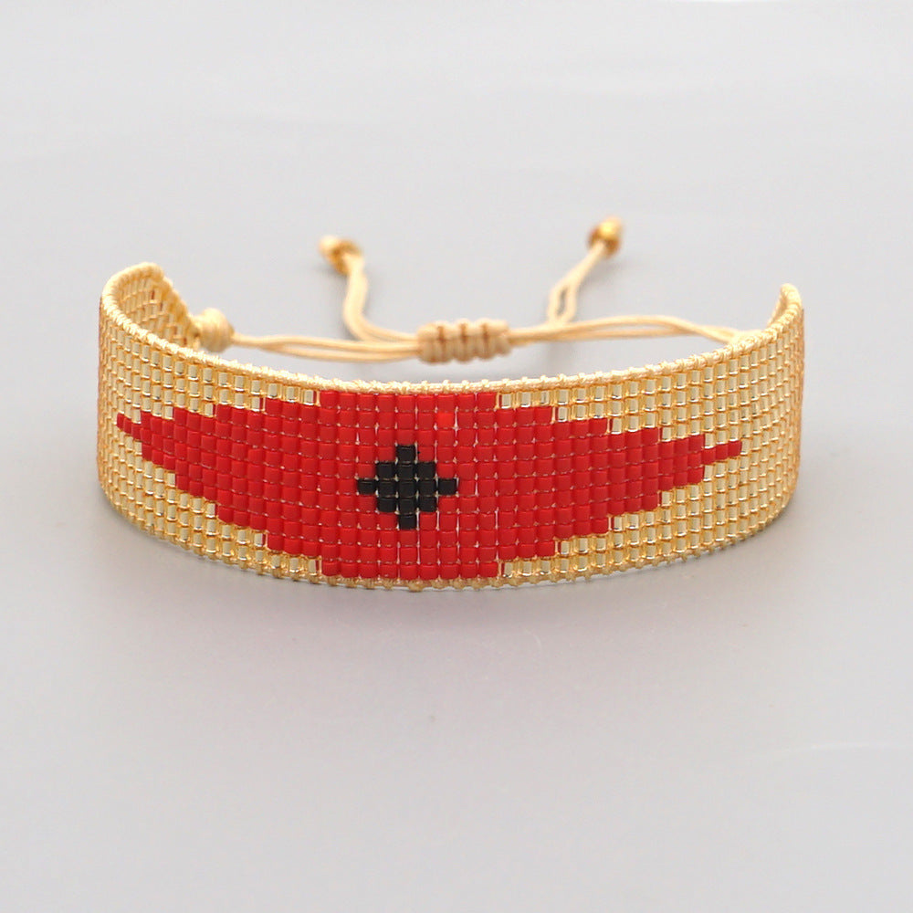 Ethnic Style Lucky Eyes Beaded Rice Bead Woven Heart Bracelet