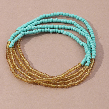 Nihaojewelry Simple Braided Geometric Hit Color Rice Bead Elastic Anklet Wholesale Jewelry