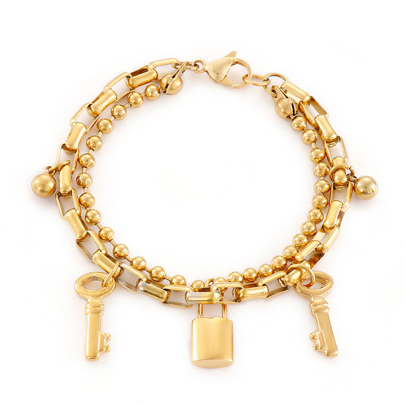 Stainless Steel Round Bead Padlock Key Double Layer Bracelet Wholesale Jewelry  Gooddiy