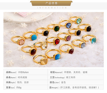 Cross-border Supply Fashion Popular Titanium Steel Ring Opal Ring Stainless Steel Metal Multi-color Bracelet For Women
