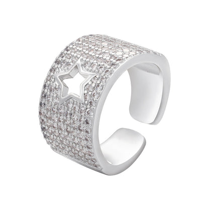 Wholesale Inlaid Zircon Star Heart Opening Adjustable Wide Face Thick Ring Nihaojewelry