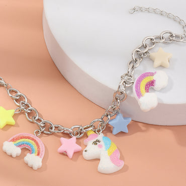 Metal Chain Unicorn Rainbow Star Pendant Bracelet Wholesale Nihaojewelry