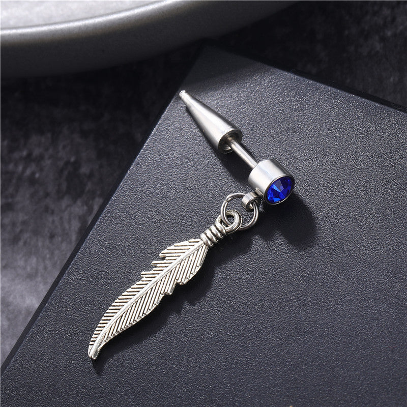 Fashion Feather Stainless Steel Inlay Artificial Gemstones Drop Earrings 1 Piece