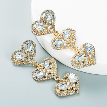 Multi-layer Heart-shaped Alloy Diamond Long Earrings Wholesale Nihaojewelry