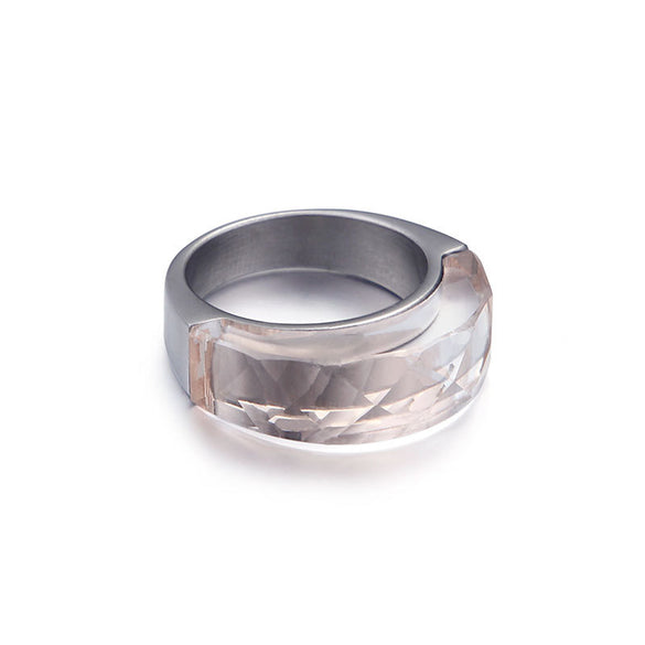 Simple Fashion Stainless Steel Half-pack Color Transparent Glass Ring Wholesale Gooddiy
