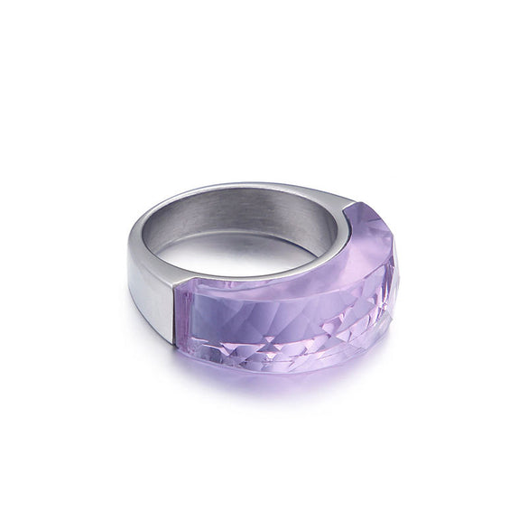 Simple Fashion Stainless Steel Half-pack Color Transparent Glass Ring Wholesale Gooddiy