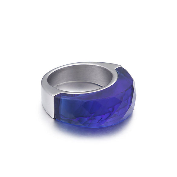 Simple Fashion Stainless Steel Half-pack Color Transparent Glass Ring Wholesale Gooddiy