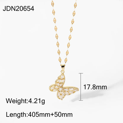 Fancy Crystal Butterfly Necklace 18k Gold Stainless Steel Jewelry Gift Cubic Zircon Butterfly Pendant Necklace For Women