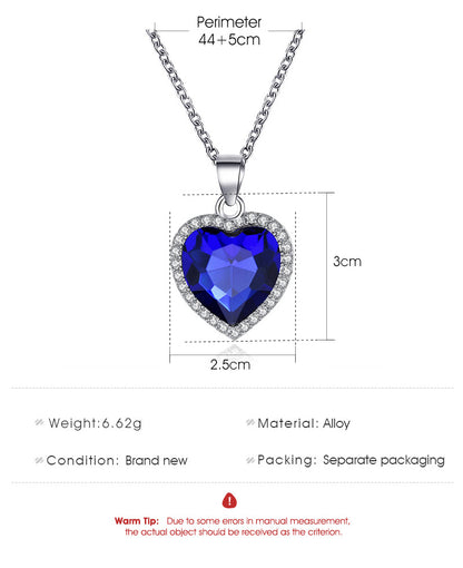 New Classic Ocean Heart  Titanic Crystal Gem Love-shaped Necklace Clavicle Chain