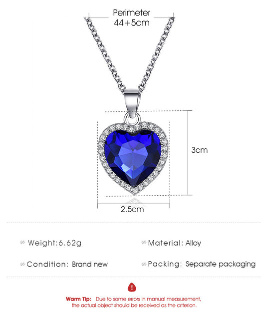 New Classic Ocean Heart  Titanic Crystal Gem Love-shaped Necklace Clavicle Chain