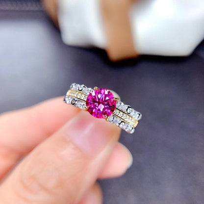 Moissan Diamond Ring Hearts And Arrows High Carbon Diamond Pink Color Treasure Ring