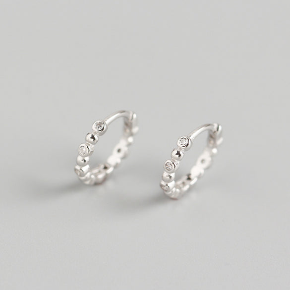 Yhe0174 S925 Sterling Silver Round Beads With Diamonds Earrings
