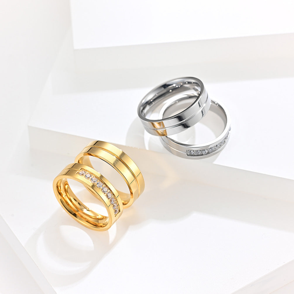 Fashion Geometric Titanium Steel Rings Polishing Zircon Stainless Steel Rings