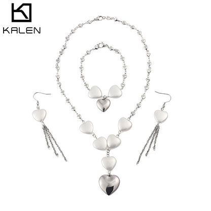 Fashion Titanium Steel Jewelry Heart-shaped Earrings Necklace Set Wholesale