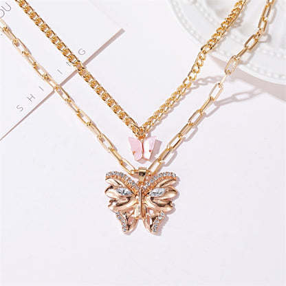 New Necklace Bohemian Fashion Metal Size Butterfly Pendant Double Necklace Wholesale Nihaojewelry