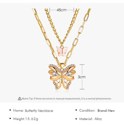 New Necklace Bohemian Fashion Metal Size Butterfly Pendant Double Necklace Wholesale Nihaojewelry