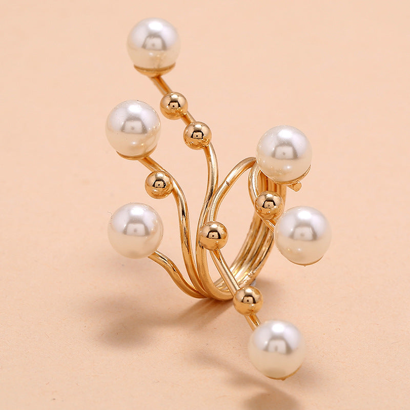 1 Piece Retro Geometric Alloy Plating Artificial Pearls Women's Open Ring