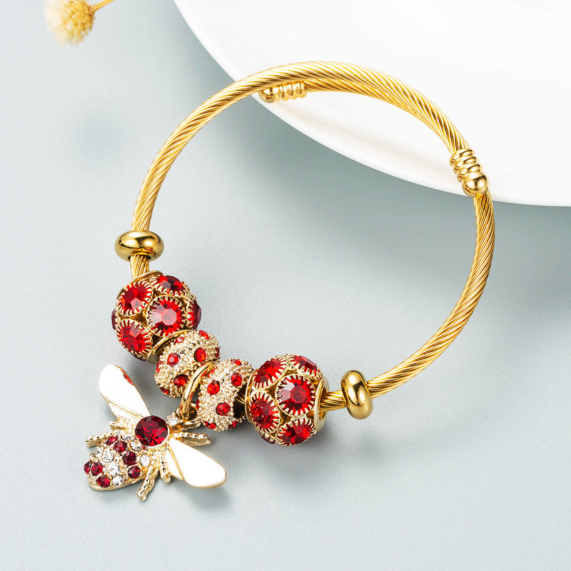 Jewelry Alloy Gold Adjustable Bee Bracelet Diamond Ball