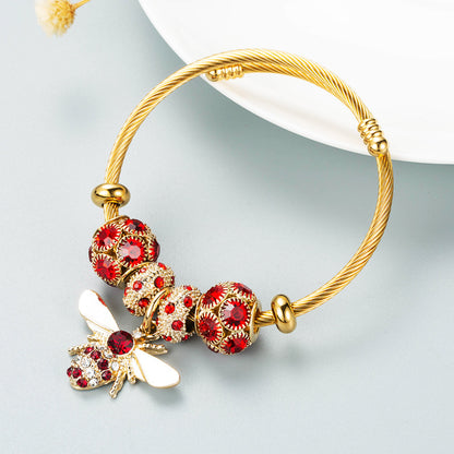 Jewelry Alloy Gold Adjustable Bee Bracelet Diamond Ball