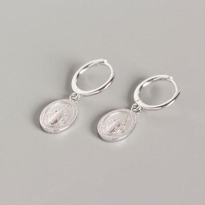 S925 Sterling Silver Santa Maria Mother Coin Earring