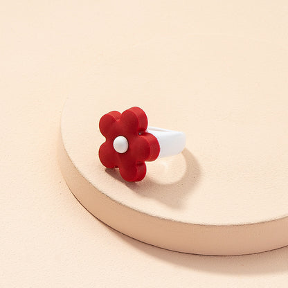 Vintage Acrylic Design Sense Beaded Flower Resin Ring Set