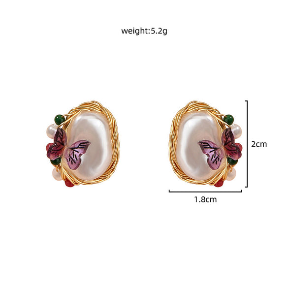 European And American Fashion Creative Butterfly C-shaped Flower Resin Earrings
