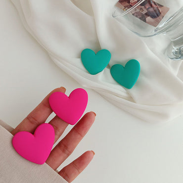 Korean Fashion Love Silver Needle Multi-color Peach Heart Earrings