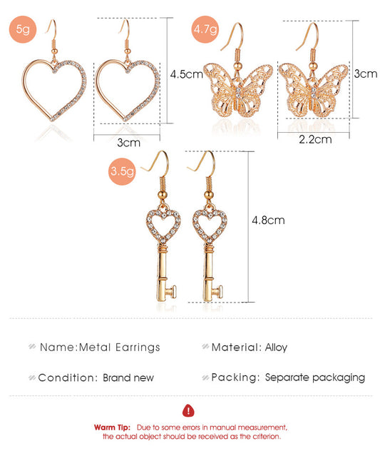 New Wild Metal Hollow Butterfly Earrings Creative Love Key Earrings For Women Nihaojewelry Wholesale