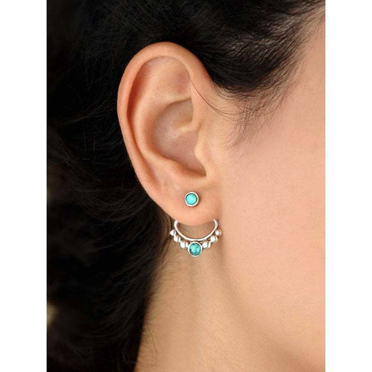 Turquoise Earrings Ear Clips Front And Rear Combination Dual-use Bohemian Vintage Earrings