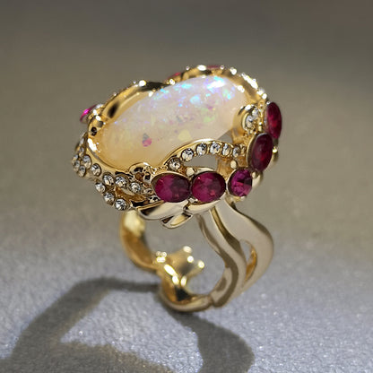 New Opal Gold Ring With Diamonds European And American Fashion Exaggerated Ring