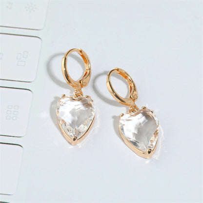 Retro Simple Black And White Zircon Geometric Peach Heart Earrings Necklace Wholesale