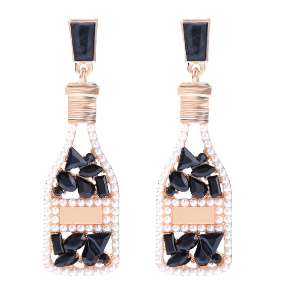 Fashion Wine Bottle Diamond Alloy Artificial Gemstones Earrings