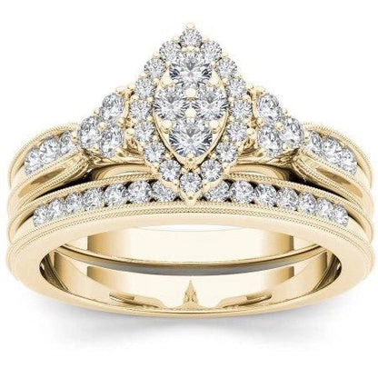 European And American Couple Ring Multi-layer Golden Inlaid Zircon Ring Wholesale