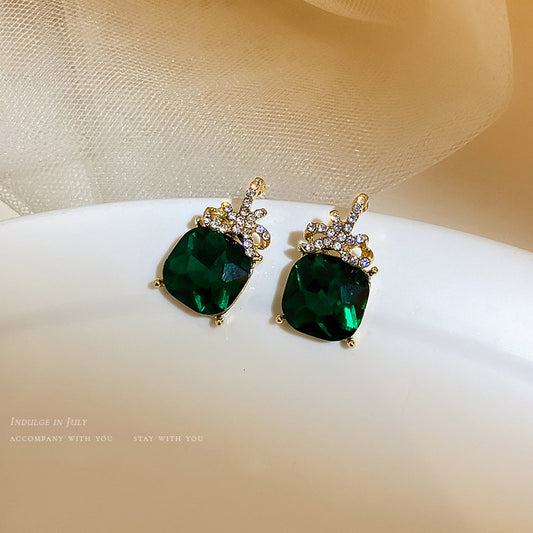 Fashion Zircon Emerald Crystal Geometric Alloy Earrings Necklace