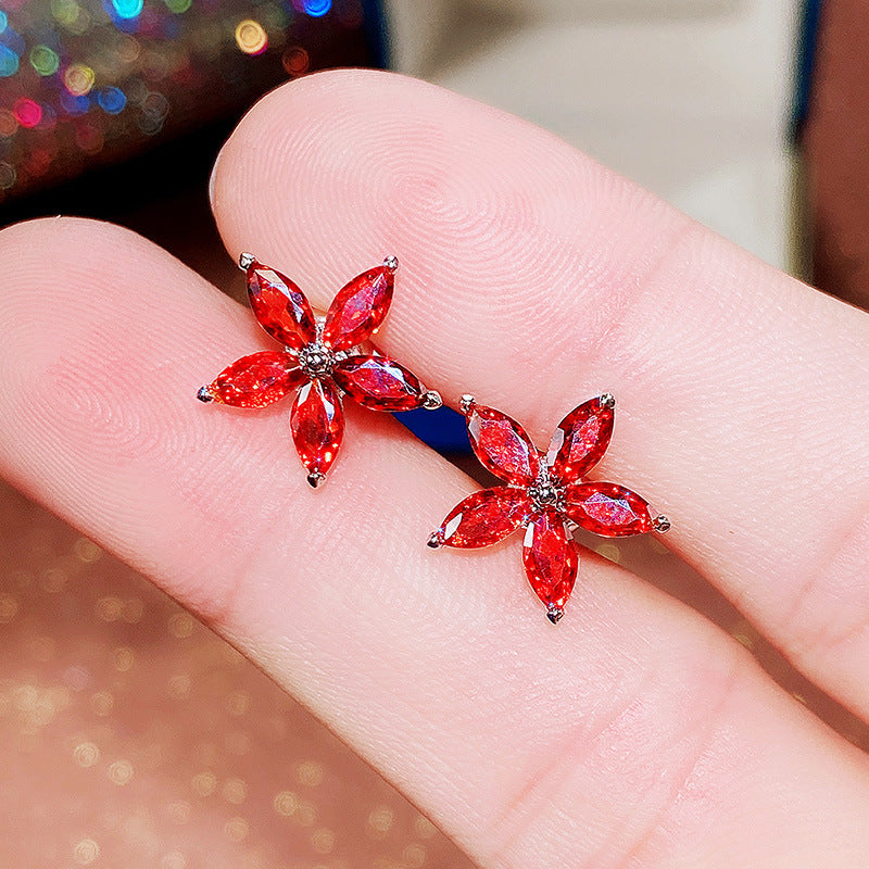 Korean Color Star Flowers Five-pointed Star Ladies Copper Earrings