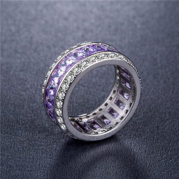 Fashion Copper Silver-plated Zircon Ring Color Full Diamond Ladies Gemstone Ring