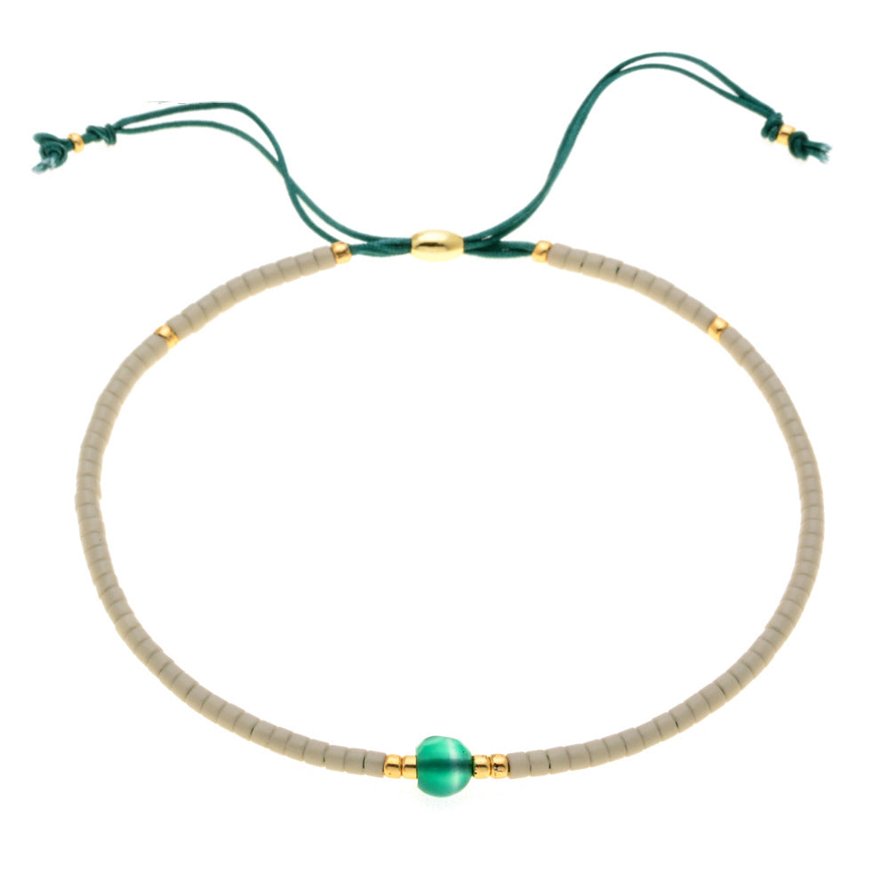 Bohemian Green Tila Beads Hand-beaded Five Stacked Bracelet