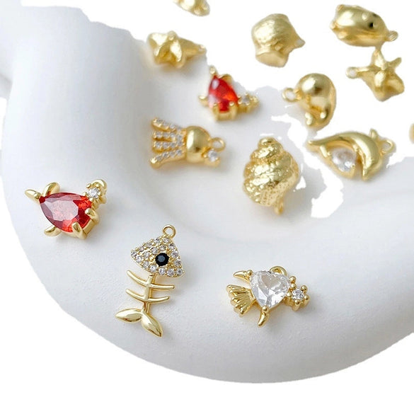 14K Gold-Plated Color Retention Gold Plated Marine Small Creature Pendant DIY Handmade Ornament Bracelet Necklace Earrings Accessories