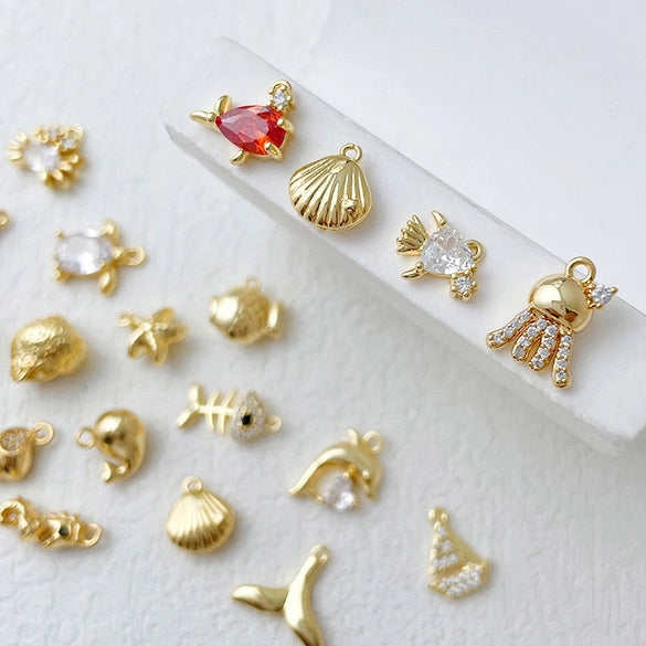 14K Gold-Plated Color Retention Gold Plated Marine Small Creature Pendant DIY Handmade Ornament Bracelet Necklace Earrings Accessories