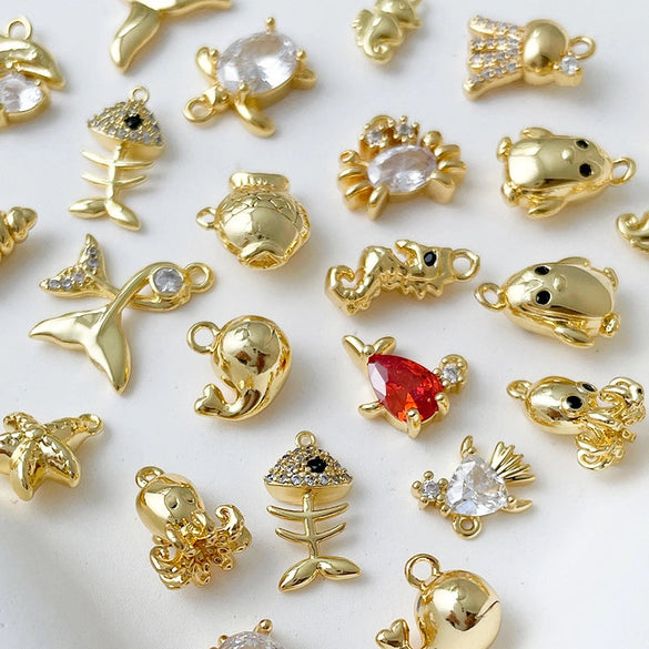14K Gold-Plated Color Retention Gold Plated Marine Small Creature Pendant DIY Handmade Ornament Bracelet Necklace Earrings Accessories