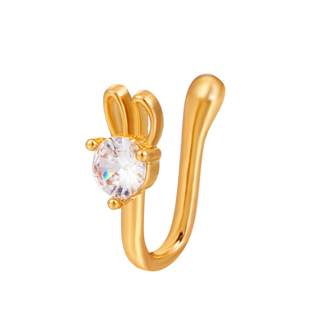 U-shaped Rabbit Spider Butterfly Copper Inlaid Zircon Nose Ring Piercing-free Jewelry