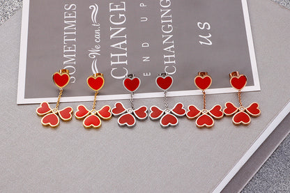 New Korean Red Heart-shaped Titanium Steel Earrings Wholesale Nihaojewelry