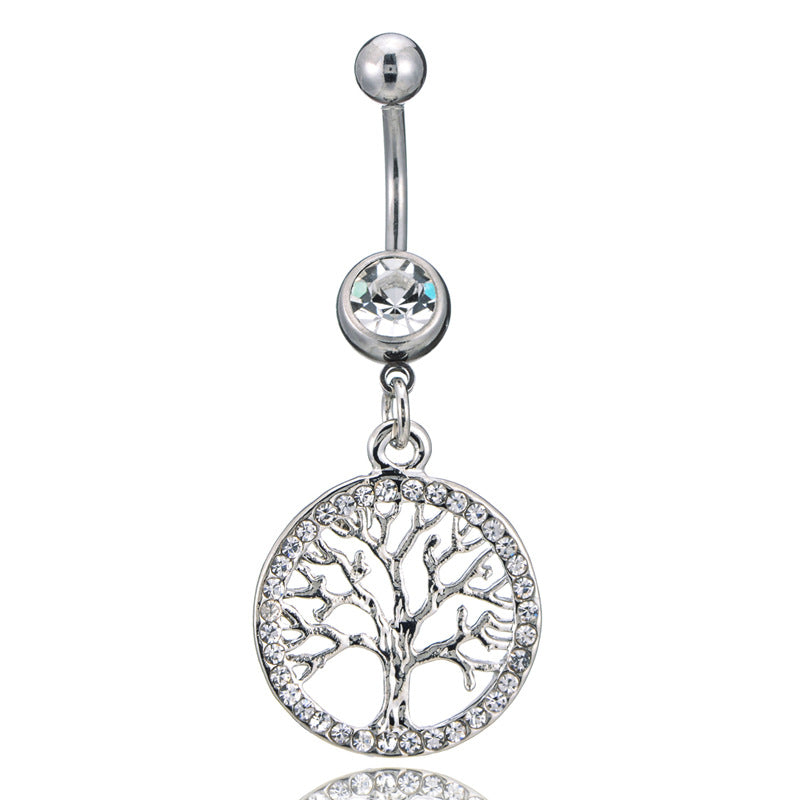 New Diamond-encrusted Happiness Lucky Tree Medical Steel Navel Nails Wholesale