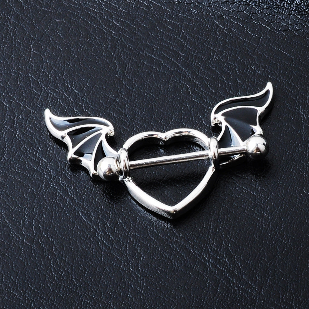 Fashion Piercing Jewelry Heart-shaped Wings Titanium Steel Breast Ring