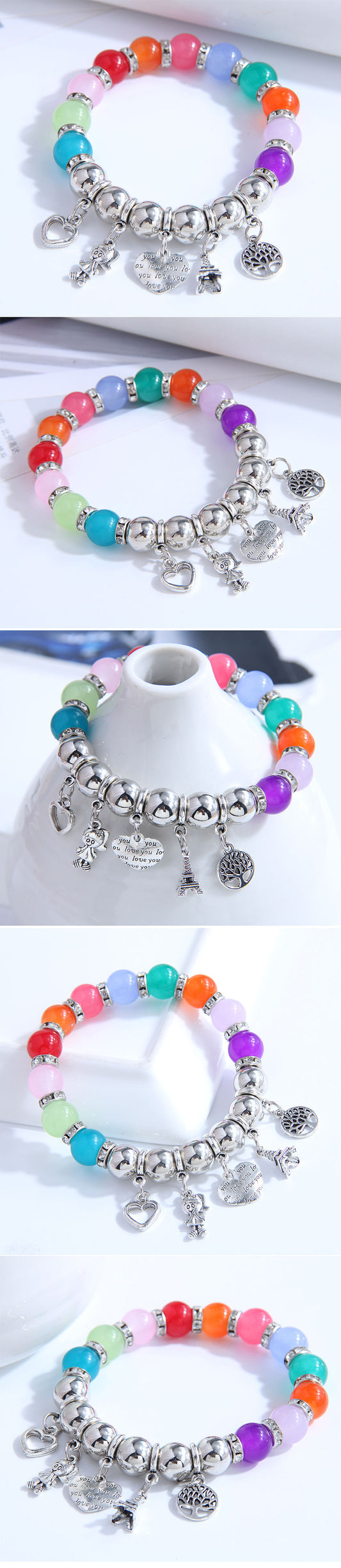 Fashion Metal Color Beads Multi-element Pendant Acrylic Bracelet