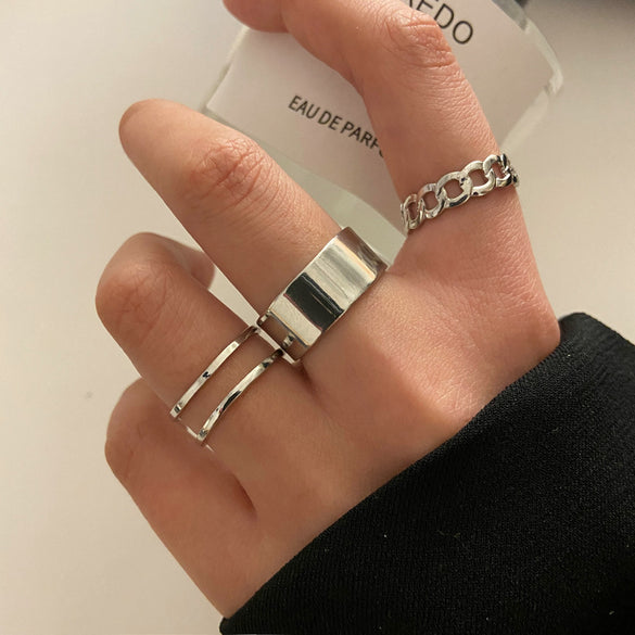 Fashion Hip-hop C-shaped Open Alloy Ring Set 3-piece