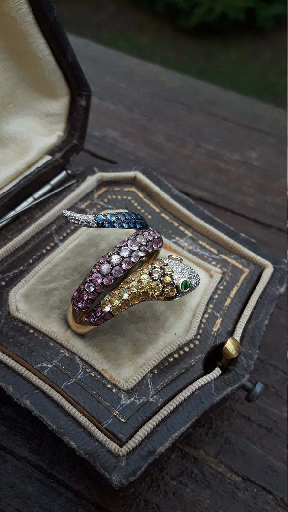 Fashion Color Inlaid Zircon Snake Ring Women's Alloy Ring Wholesale