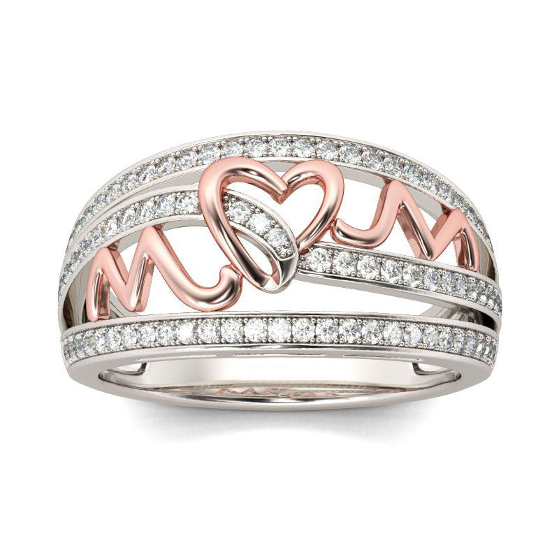 Creative Love Mom Alloy Ring Plated 14k Color Separation Mother's Day Gift