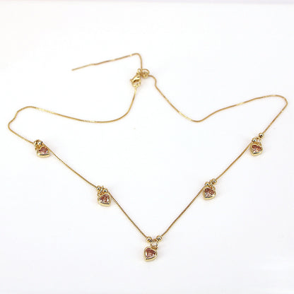 Fashion Color Zirconium Heart-shaped Pendant Copper Necklace