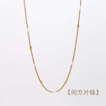 Fashion Round Titanium Steel Inlaid Gold Necklace